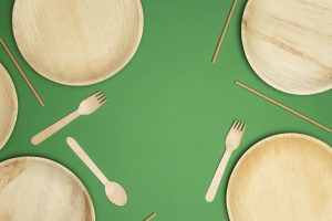 Wooden plate and cutlery